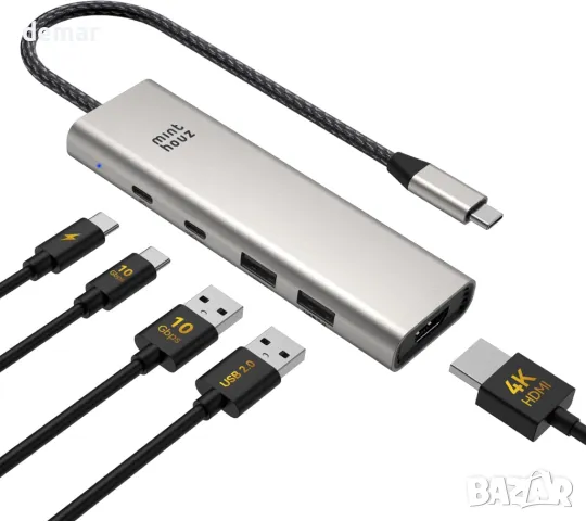 Minthouz USB C хъб, 5 в 1 многопортов адаптер, USB C към HDMI с 4K@60Hz, 140W PD, 2 Type-A&1*Type-С