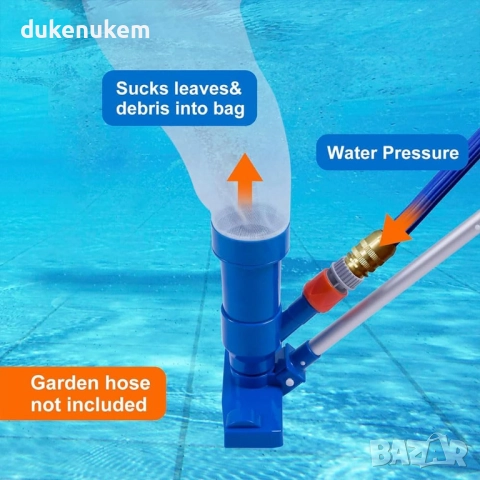 Прахосмукачка за басейн, с четка и 5 подвижни алуминиеви пръта, 180 см, снимка 6 - Басейни и аксесоари - 52233665