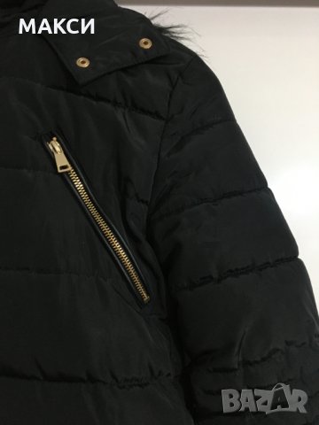Марково красиво ватирано яке с качулка, джобове, метални ципове, капси, поларена яка в черно, снимка 2 - Якета - 31855754