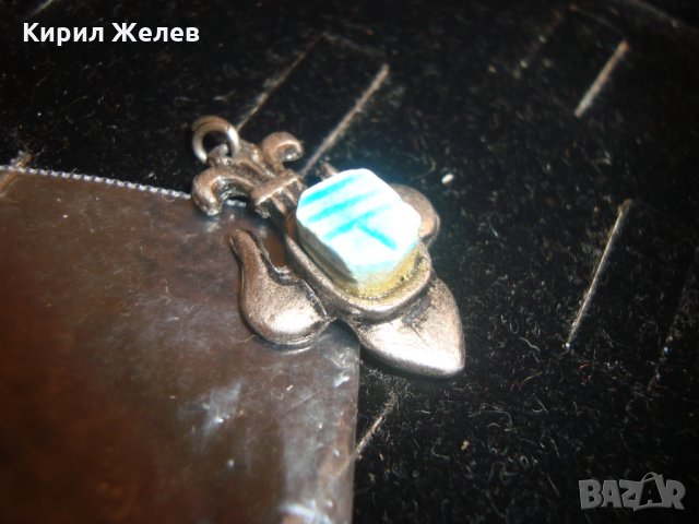 КРАЛСКА ФРЕНСКА ПОСРЕБРЕНА ЛИЛИЯ със СИН НАТУРАЛЕН ДЯЛАН КАМЪК АРИСТОКРАТИЧНО БИЖУ ПЕНДАНТ 14188, снимка 5 - Колиета, медальони, синджири - 30580791
