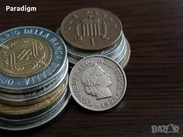 Монета - Швейцария - 5 рапен | 1955г., снимка 2 - Нумизматика и бонистика - 34931892