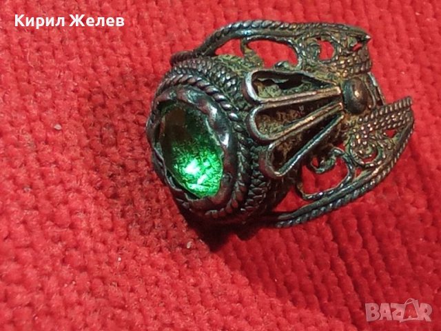 СТАРИНЕН СРЕБЪРЕН ПРЪСТЕН ФИЛИГРАННО СРЕБРО ВИСОКА ПРОБА с КАМЪК ОЛИВИН и НУЖДА от РЕСТАВРАЦИЯ 44793, снимка 2 - Антикварни и старинни предмети - 45972567