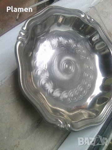 Метална съветска никелирана купа поднос, снимка 4 - Други ценни предмети - 37335967