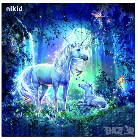 Еднорог синя магия 5D диамантен гоблен картина мозайка за направа по схема с камъчета
