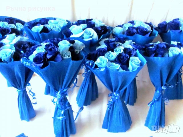 Букети и букетчета в синьо, снимка 6 - Изкуствени цветя - 31382192