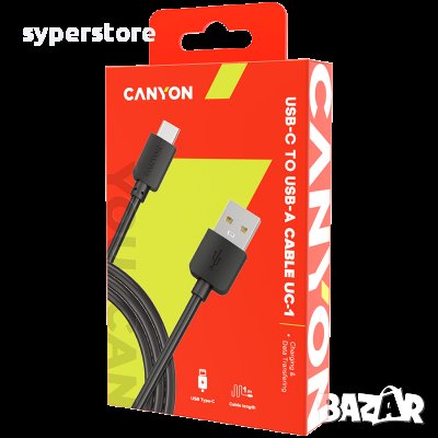 Зареждащ кабел CANYON UC-1, Type C USB, 1M, Черен SS30232, снимка 2 - USB кабели - 40062598