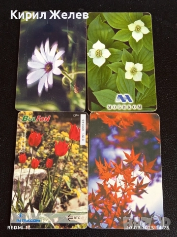 Четири фонокарти МОБИКА, БУЛ ФОН тема ЦВЕТЯ редки за КОЛЕКЦИЯ ДЕКОРАЦИЯ 50834