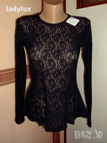 Jacqueline de Yong, Нова Дантелена блуза с пеплум, Размер XS. Код 1068, снимка 2 - Блузи с дълъг ръкав и пуловери - 29376863