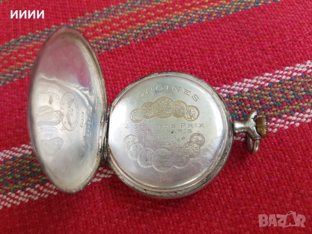 Сребърен джобен часовник Longines , снимка 4 - Антикварни и старинни предмети - 54312806