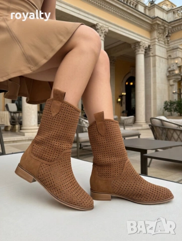 Равни летни боти - кафяв велур