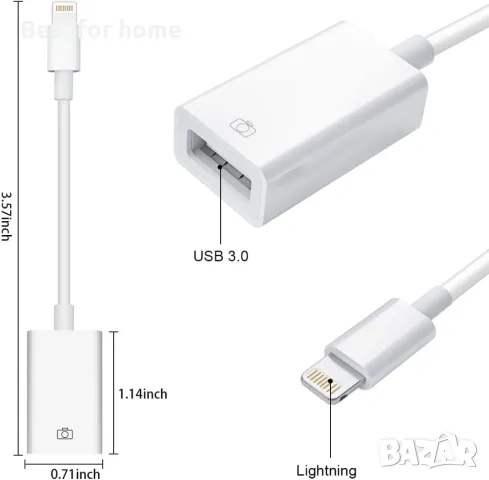  Адаптер Lightning към USB за камера за iPhone, снимка 2 - USB кабели - 50363284