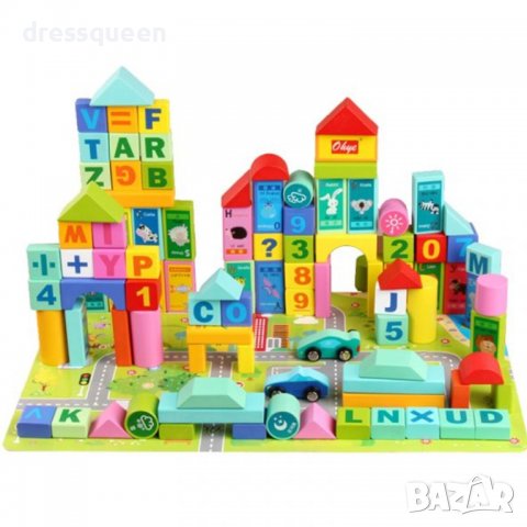 3546 Дървен конструктор от 100 части с цифри и букви, снимка 2 - Образователни игри - 37835798