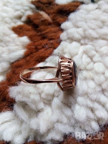 Съветски златен ажурен пръстен с естествен  гранат, снимка 3 - Пръстени - 40341636