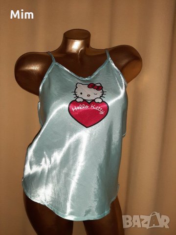 H&M S/M Светло син сатенен потник със сърце и котенце  подарък прашка , снимка 3 - Нощници - 31167917