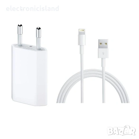 Комплект оригинален кабел Apple MD818FEA USB A to Lightning 1м + зaрядно Apple Power adapter 5W