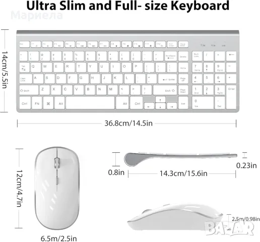 Комплект Безжични Клавиатура и Мишка / Ултра Тънка Безжична Клавиатура, снимка 5 - Клавиатури и мишки - 48124768