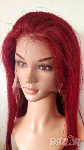 Естествена дантелена перука 80 см - 200% плътност, 13x6 Lace, бургунди тъмно червена права коса, снимка 7 - Аксесоари за коса - 53294690