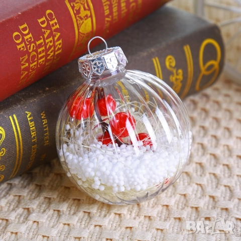 Комплект от 6 или 12 прозрачни топки за елха пълни с коледна декорация, снимка 6 - Други стоки за дома - 52086387