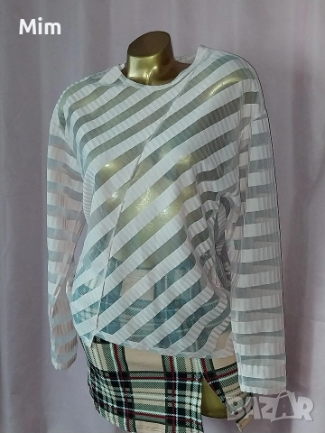 ZARA M Розова прозрачна блуза и пола каре, снимка 2 - Блузи с дълъг ръкав и пуловери - 52820839