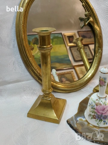 Аристократичен Бронзов Комплект: Огледало и Свещници, снимка 2 - Антикварни и старинни предмети - 54145051
