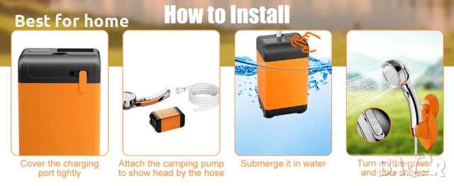 Преносим душ за къмпинг, 7600mah акумулаторен от Suewidfay, снимка 7 - Къмпинг мебели - 52953058