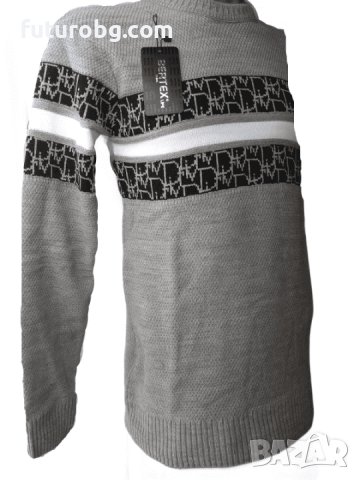 Плетен сив пуловер със черно-бял акцент, снимка 2 - Пуловери - 38695101