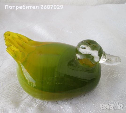Стъклено преспапие масивна птица патка гъска фигура статуетка и  кутия антика метална, снимка 7 - Статуетки - 29124971