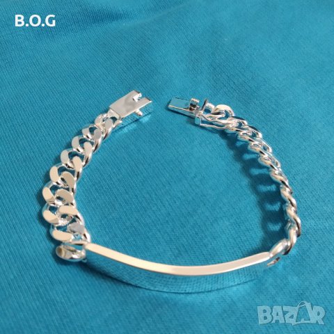 Нова, сребърна масивна гривна с плочка. В подарчна кутия., снимка 3 - Гривни - 31158210