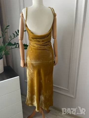 Zara Елегантна рокля от кадифе, охра, размер L, снимка 3 - Рокли - 50075021