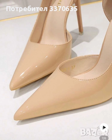 Дамски бежови високи обувки , снимка 6 - Дамски обувки на ток - 52031808