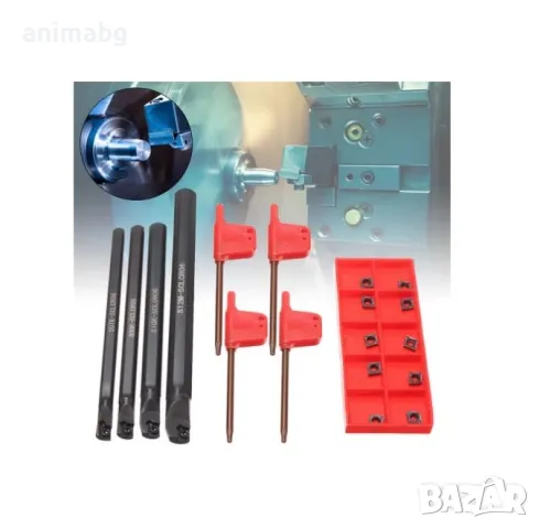 ANIMABG Комплект стругарски ножове, 7/8/10/12mm с 10бр., CCMT 0602 пластини, 4 броя