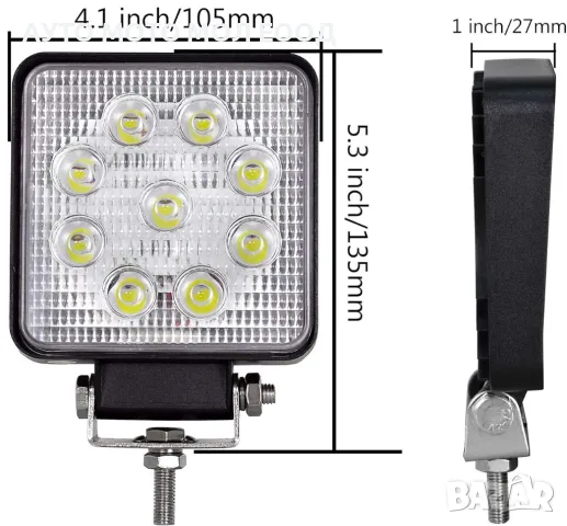 27W LED Диоден халоген 9 диода - 12/24V, снимка 3 - Аксесоари и консумативи - 50261394