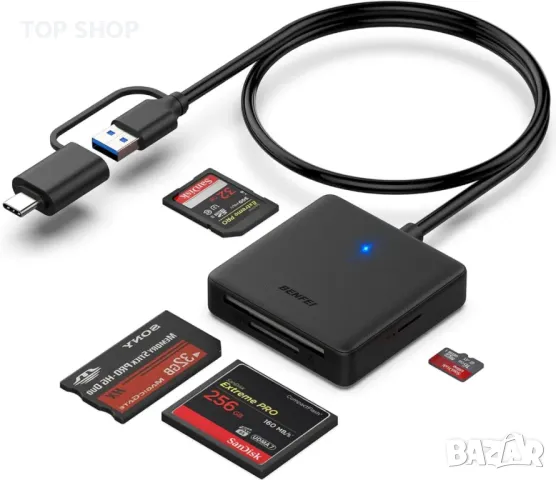 Четец на карти с памет, BENFEI 4in1 USB 3.0 и USB-C към SD Micro SD MS CF адаптер за четец на карти,, снимка 9 - Кабели и адаптери - 48831666