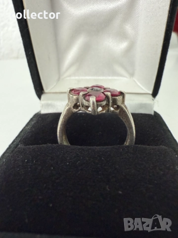 Стар сребърен пръстен с големи РУБИНИ. №7636, снимка 4 - Пръстени - 52502345