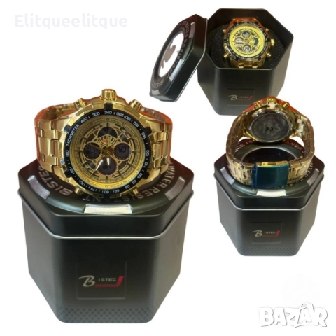 Луксозен златист часовник BISTEC – съвършенство в детайлите, снимка 2 - Мъжки - 52055305