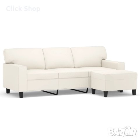 3-местен диван с табуретка, кремав, 180 см, изкуствена кожа, снимка 2 - Дивани и мека мебел - 40461677