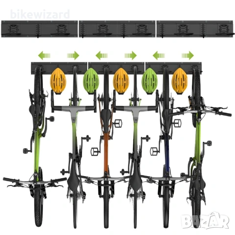Стойка за велосипеди за 6 велосипеда, здрава стоманена, за стенен монтаж – черна НОВА