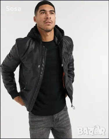 Kожен бомбър/яке River Island, размер S, черен цвят, снимка 9 - Якета - 50127148