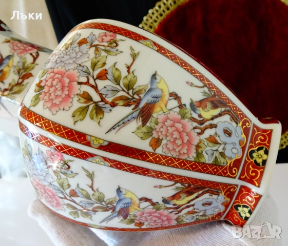 Ваза японски порцелан Eiwa Kinsei,злато,птици,цветя. , снимка 6 - Вази - 51800418