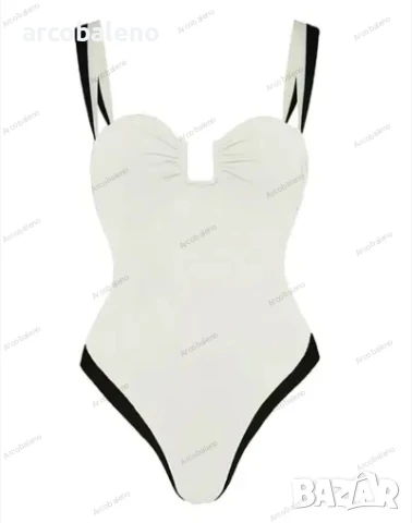 Дамски черно-бял семпъл контрастен бански костюм от една част, снимка 5 - Бански костюми - 50634272