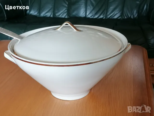 Супник с черпак,овално плато и чиния "Krone Qualitats Porcellan", снимка 9 - Антикварни и старинни предмети - 49616499
