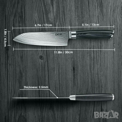Професионален Нож от Дамаска стомана САНТОКУ, снимка 2 - Прибори за хранене, готвене и сервиране - 44643057