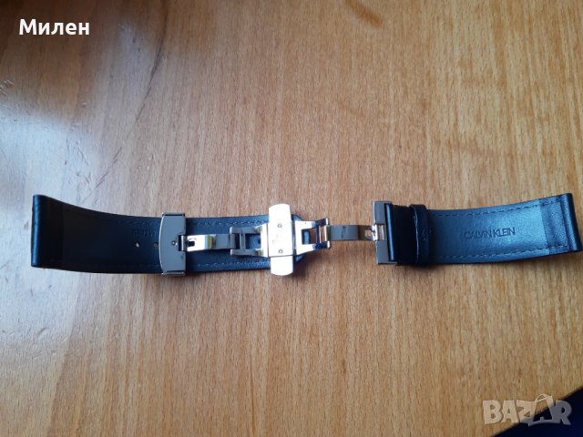 22mm черна кожена каишка  Calvin Klein с закопчалка пеперуда , снимка 7 - Каишки за часовници - 39115100