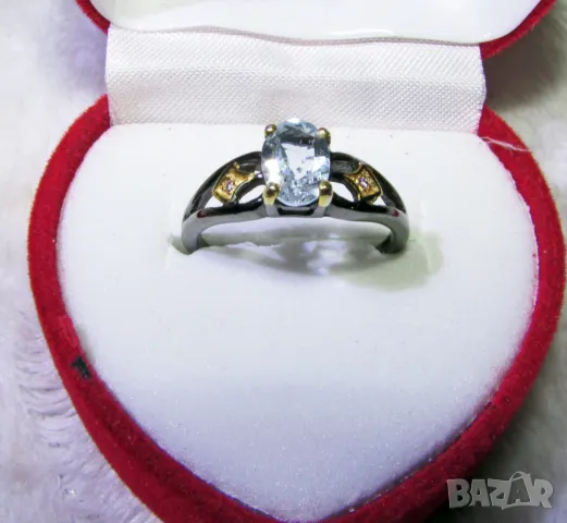 925 сребърен пръстен с натурален топаз 7x5мм, подходящ за подарък, снимка 1