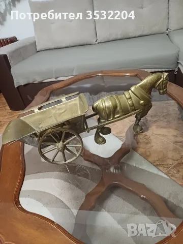 Бронзова каруца с кон, снимка 4 - Антикварни и старинни предмети - 56483072