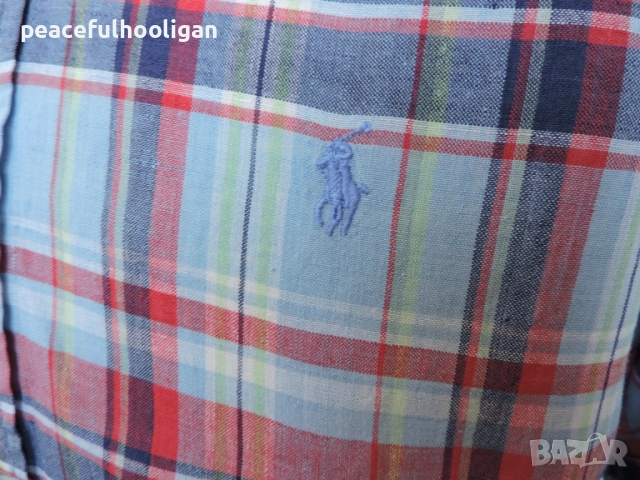 POLO RALPH LAUREN  -мъжка  карирана риза от лен размер L , снимка 13 - Ризи - 52949409