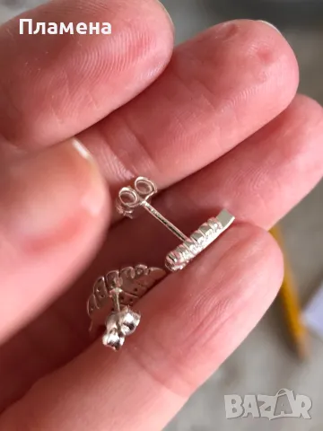 Сребърни обеци с цирконии цвете/ листа проба 925 , снимка 9 - Обеци - 48244654