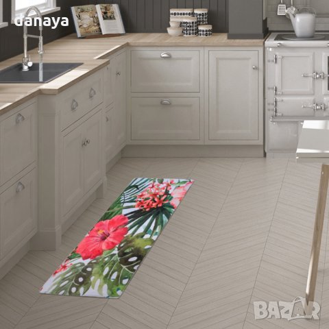 2338 Килимче постелка за под пътека Тропически цветя, 45x120cm, снимка 4 - Пътеки - 33977386