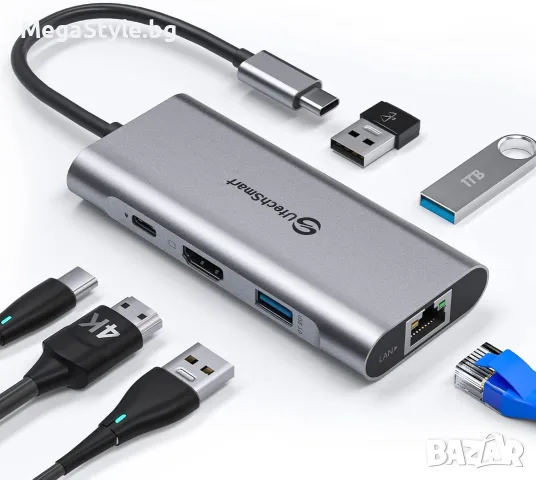 Мултифункционален Хъб UtechSmart 6-в-1 USB-C към HDMI и Ethernet