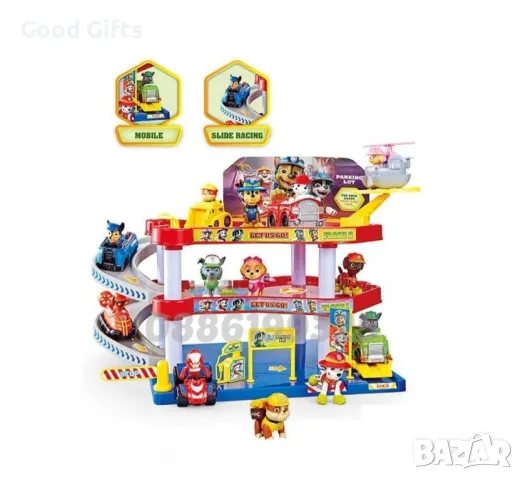 Голяма Писта Пес Патрул Паркинг с 4броя кученца с коли, снимка 2 - Коли, камиони, мотори, писти - 47432514